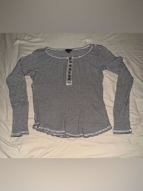 Lucky Brand Black & White Striped Long-Sleeve Henley